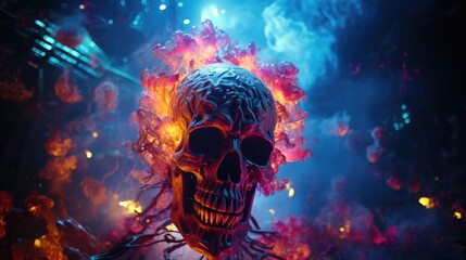 a photo burning skull with fire background