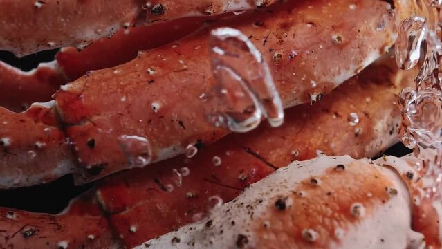 Macro limbs of a tasty crab in boiling water 