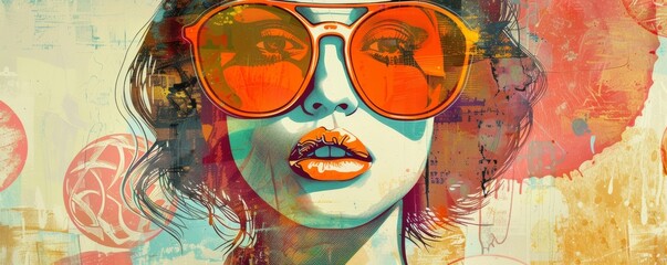 Colorful abstract portrait of a woman with sunglasses