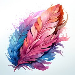 Fototapeta premium Watercolor soft pastel detailed feather in watercolor style vector, clipart Illustration, Generative Ai