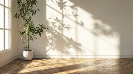 Empty room interior design of cozy summer warm sunlight at wooden blank parquet floor. Generated AI