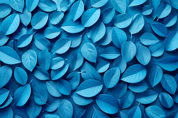 Closeup blue leaves background, overlay leaf pattern, 3d futuristic  foliage textured background