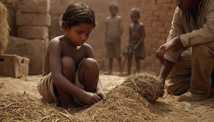  Children at a construction site as part of the World Day Against Child Labor initiative