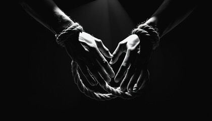 World Day against Human Trafficking. A man with his hands tied. Illegal human trafficking often involves serious violations of fundamental human rights