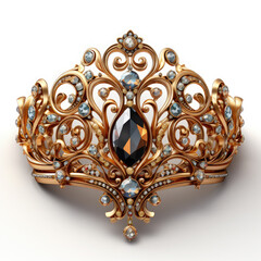 Watercolor golden tiara isolated on a transparent vector, clipart Illustration, Generative Ai