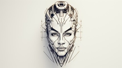 Skizze des Gesichts eines Mädchens mit schwarz-weißer Strichzeichnung einer weiblichen Figur. Konzept: Mode und Stil