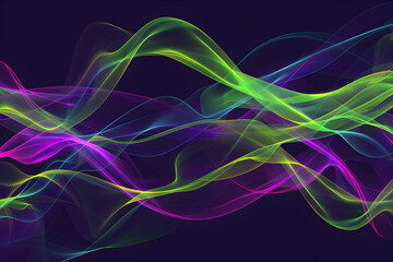 Hypnotic neon waves with mesmerizing green and purple light effects. A captivating art piece.