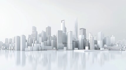 A sleek digital rendering of a modern city with skyscrapers reflecting off a mirror-like surface provides a vision of the future