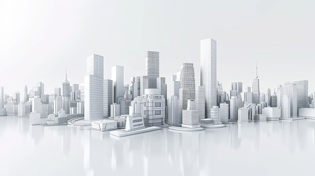 This artistic impression shows a serene cityscape in a tranquil monochromatic palette, highlighting clean lines and modern structures - Powered by Adobe