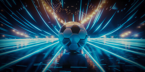futuristic illuminated soccer ball - obrazy, fototapety, plakaty