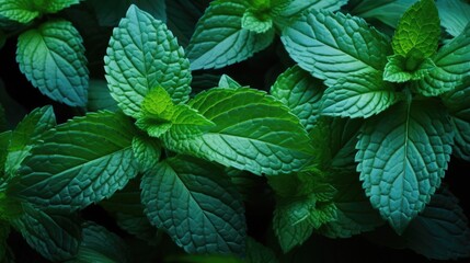 a photo Pastel green mint leaves of freshness and vitality