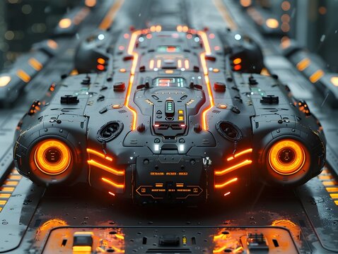 Futuristic Metallic Holon with Sleek Neon Components in a 3D Render