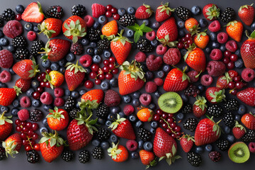Fototapeta premium Berry varieties from above vibrant spread culinary art 