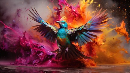 Fototapeta premium a picture mystical ethereal bird melting dripping swirling sublimating exploding into colorful smoke