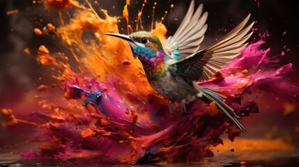 a photo mystical ethereal bird melting dripping swirling sublimating exploding into colorful smoke