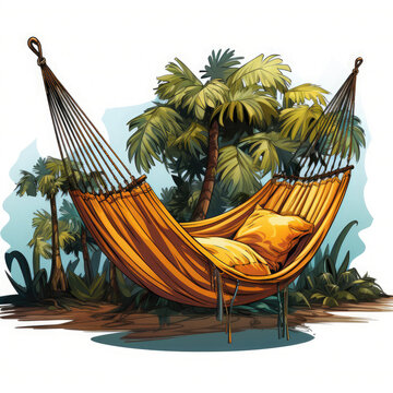 yellow hammock relaxing tropical setting clip art preview