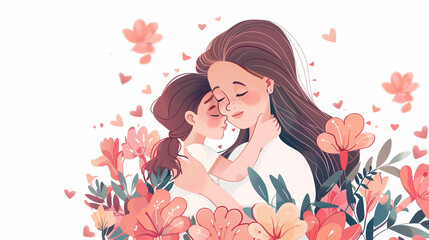 Mom and daughter hugging love scene mother´s day