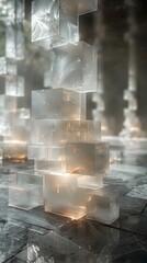 Radiant Geometric Ice Sculpture Showcasing Intricate Light Interplay