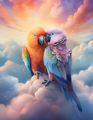 Kolorowe Papugi, akwarela. Generative AI