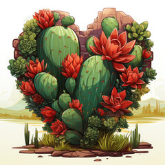Watercolor Cactus Heart, clipart Illustration, Generative Ai
