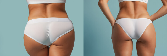 Thigh a woman in panties before and after weight loss