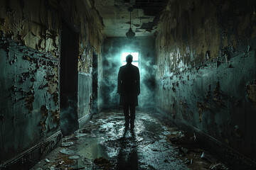 Dark shadows looming over innocent souls, casting a pall of fear and uncertainty. Concept of psychological shadows and the quest for light. Generative Ai.