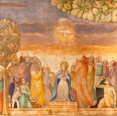 MILAN, ITALY - MARCH 6, 2024: The fresco of Pentecost  in the church Chiesa dei santi Nereo e...