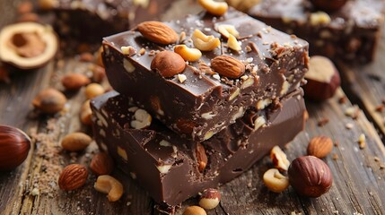 nutty fudge, fresh delicious homemade sweet dessert