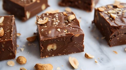 nutty fudge, fresh delicious homemade sweet dessert
