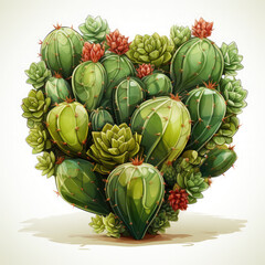 Watercolor Cactus Heart, clipart Illustration, Generative Ai