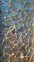 Close-up view of shattered glass with intricate patterns