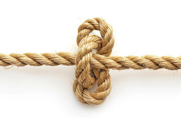 Fototapeta premium Rope with a tied knot on a white background. Generated by artificial intelligence