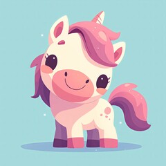 Fototapeta premium Cartoon Unicorn Horse, Adorable Illustration on a blue Background