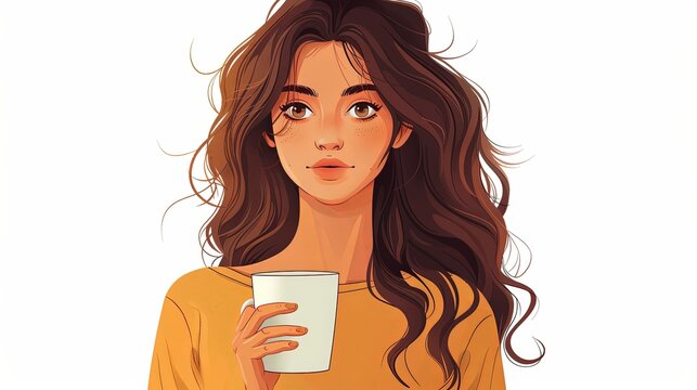 Flat illustration of woman holding cup drinking bevarage