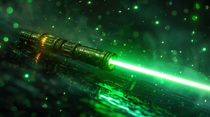 Obraz premium Illuminated green lightsaber on background 