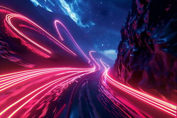 Futuristic highway neon streaks high speed travel 