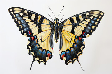 A butterfly with blue and yellow wings - Powered by Adobe