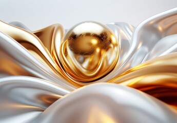 Abstract Digital Art Showcasing Golden Swirls and a Perfect Sphere. Luxurious Golden and White Swirls for Modern Design.