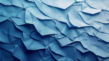 Obraz premium The image is a blue and white paper with a wave pattern. The paper is crumpled and folded, giving it a textured and layered appearance. The blue and white colors create a sense of calmness