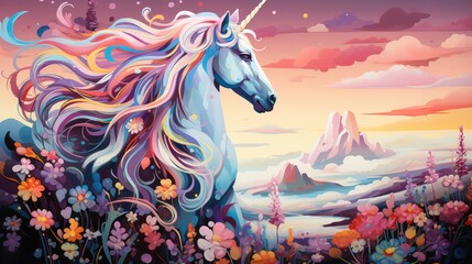 Obraz na płótnie Canvas a painting unicorn watercolor diamond painting art in beauty background