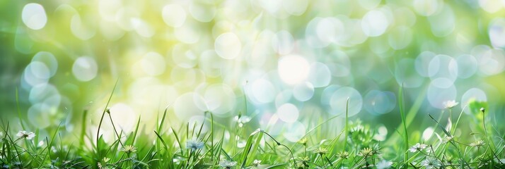 Obraz premium A field of grass with a bright green color and a blurry background. The grass is lush and full, giving the impression of a beautiful, serene landscape