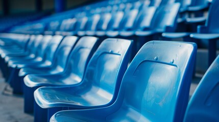 Empty blue stadium seats at a sports arena - Powered by Adobe