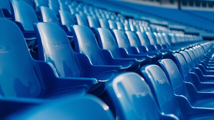 Fototapeta premium Blue stadium seats in row at sports arena