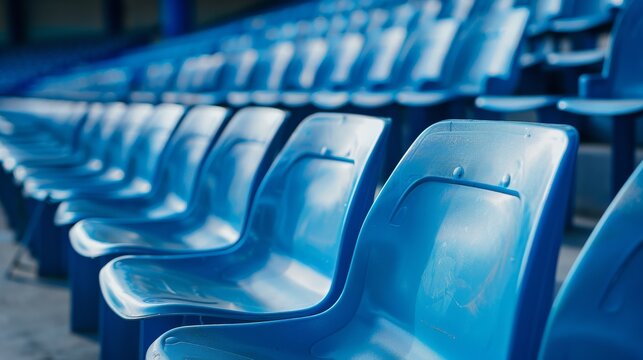 Empty blue stadium seats at a sports arena
