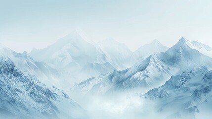 Obraz premium The mountains are covered in snow and the sky is clear. The scene is peaceful and serene, with the mountains towering over the landscape. The snow-covered peaks create a sense of majesty and awe