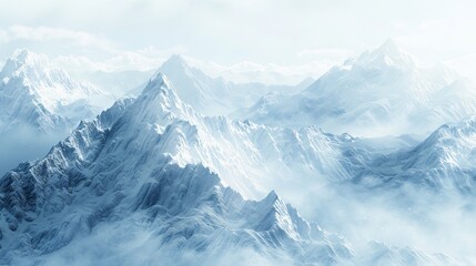 Fototapeta premium The mountains are covered in snow and the sky is clear. The scene is peaceful and serene, with the mountains towering over the landscape. The snow-covered peaks create a sense of majesty and awe