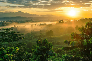 Indonesian Kopi Luwak rare coffee Sumatra plantation dawn 