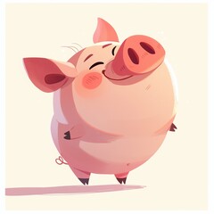 Fototapeta premium Happy Cartoon Pig Dancing with Joy
