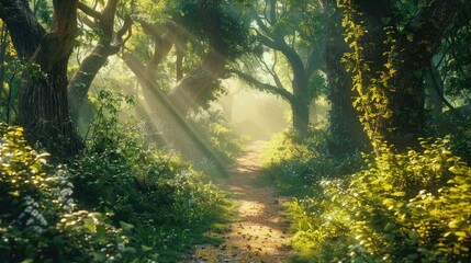 enchanted path through magical forest cinematic 4k