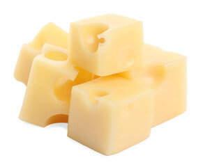 Cubes of delicious cheese isolated on white